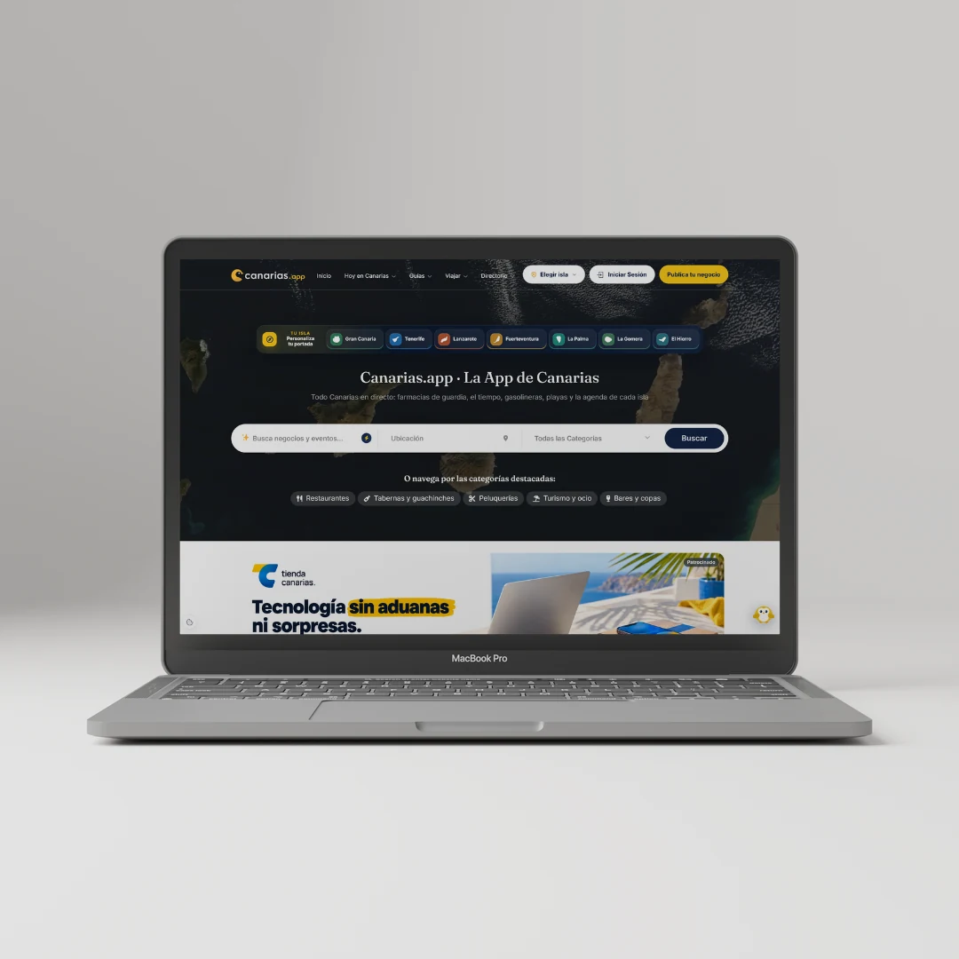 Web de Canarias.app en un portátil