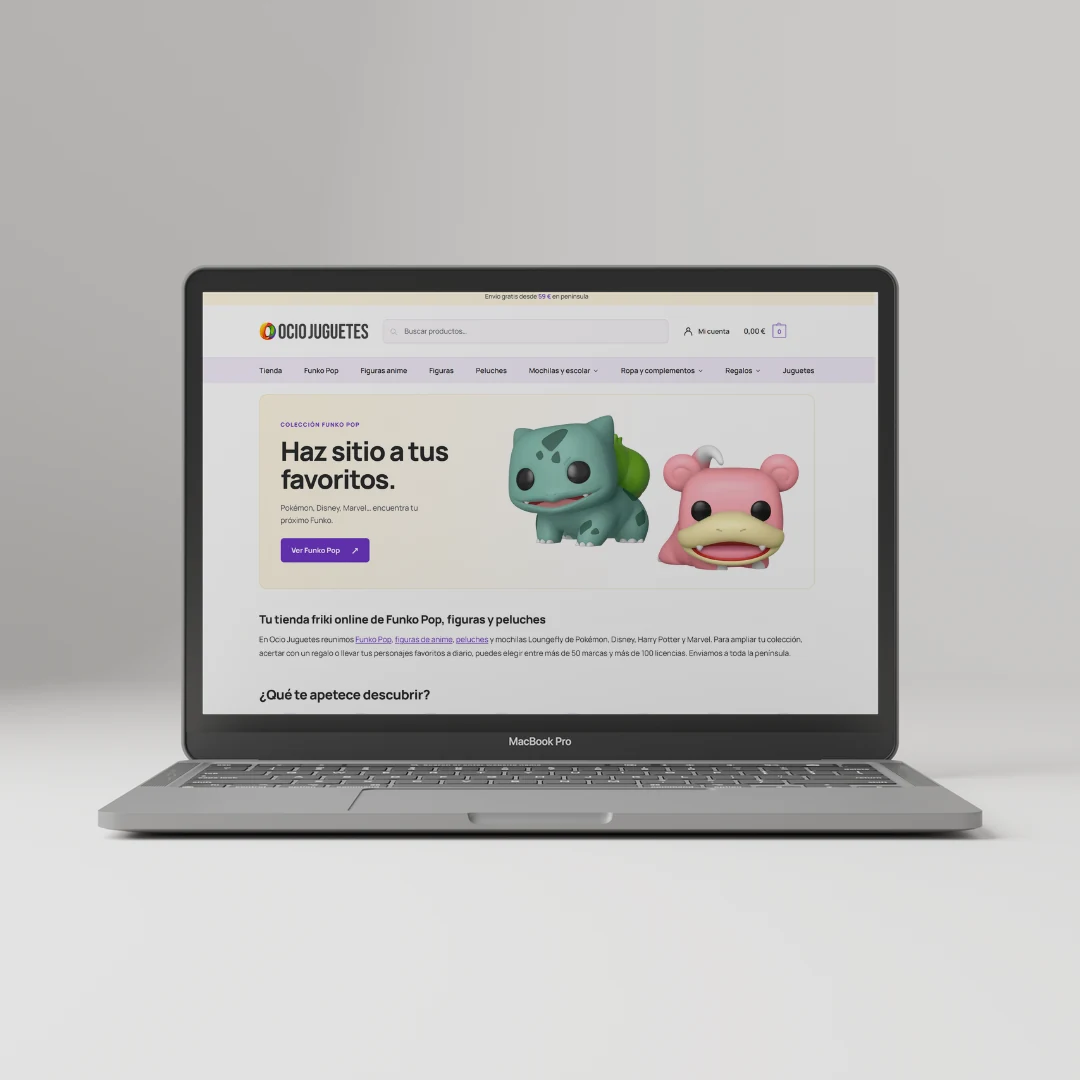 Web de Ocio Juguetes en un portátil