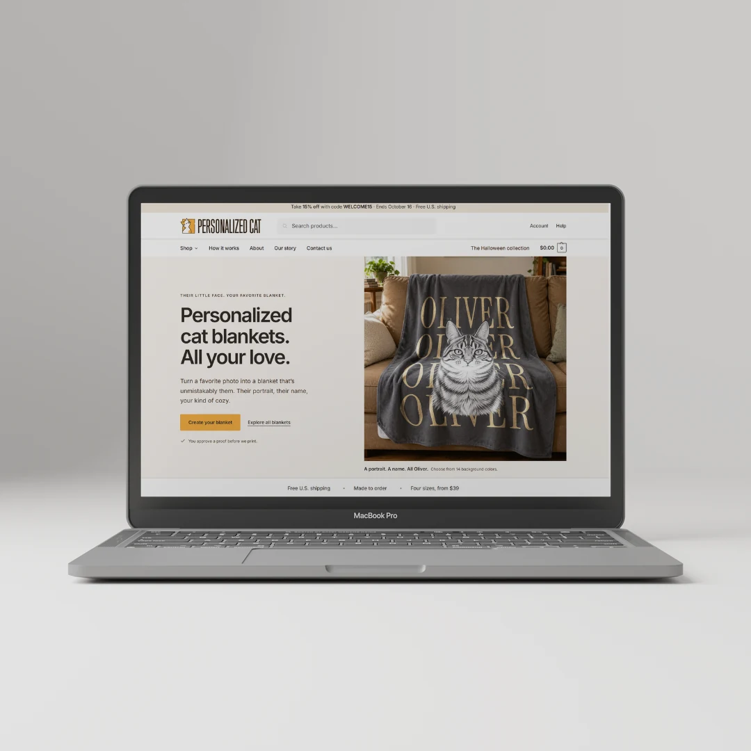 Web de Personalized Cat en un portátil
